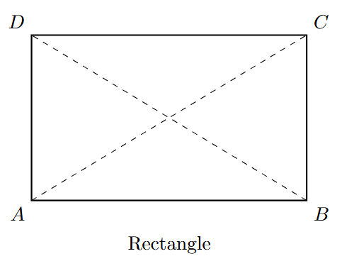 A rectangle with four right angles and equal length diagonals.